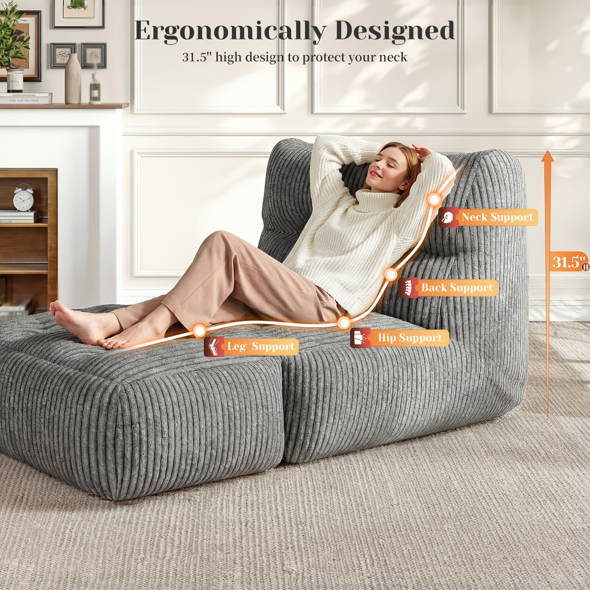 bean bag chair 31 5 high back ergonomic lounge chair 4 - Temu