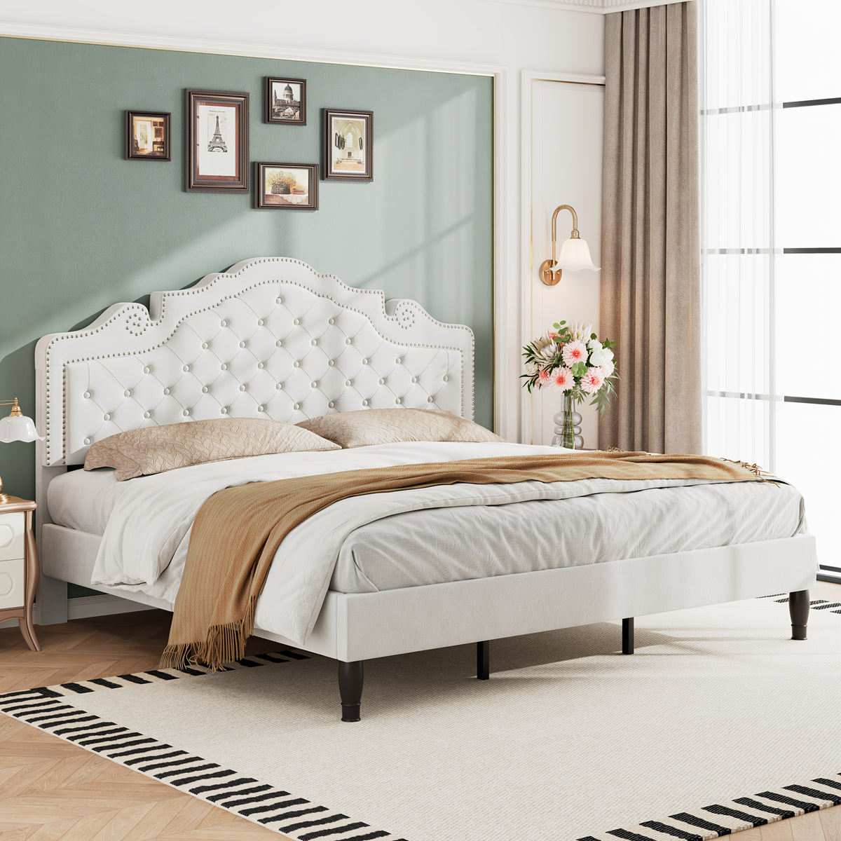 full queen king bed frame velvet adjustable tiara - Temu