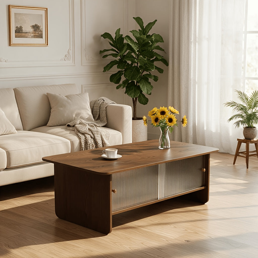 47 inch modern minimalist coffee table glass sliding door - Temu