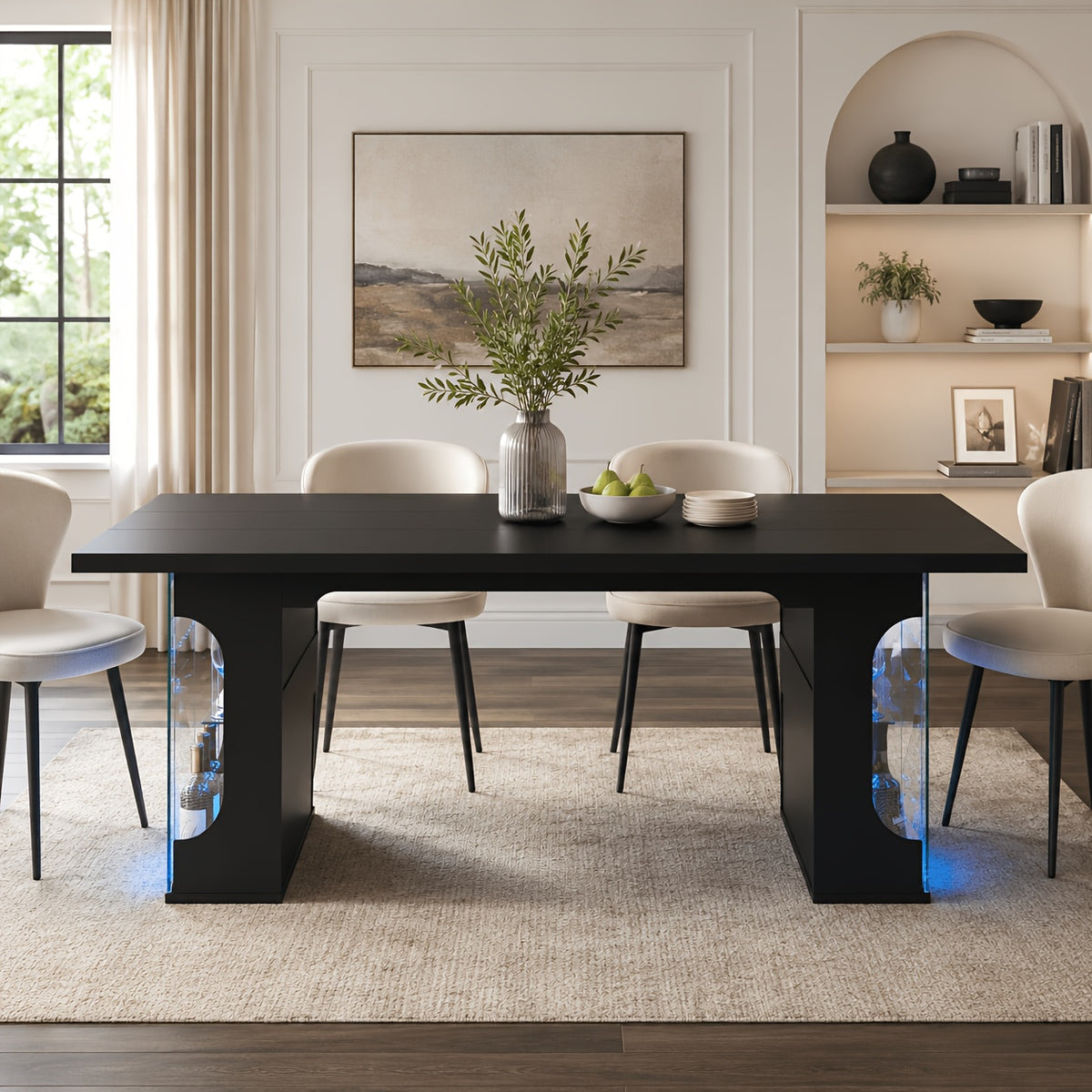 70 8 black dining table 4 8 people glass cabinet storage rgb - Temu