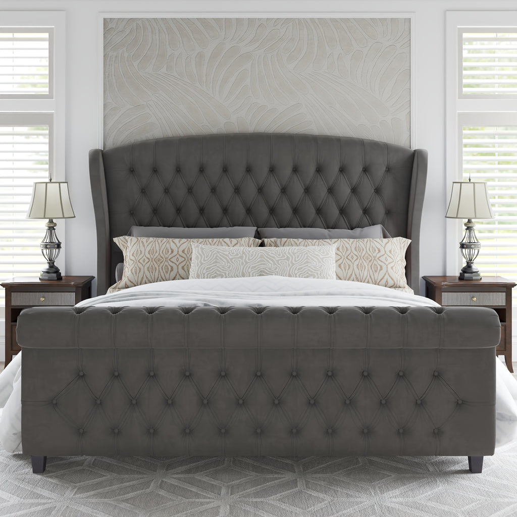 platform bed frame chenille upholstery featuring a scroll - Temu