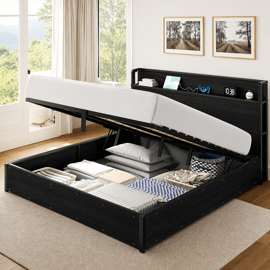 full queen king size lift storage bed wood platform bed - Temu