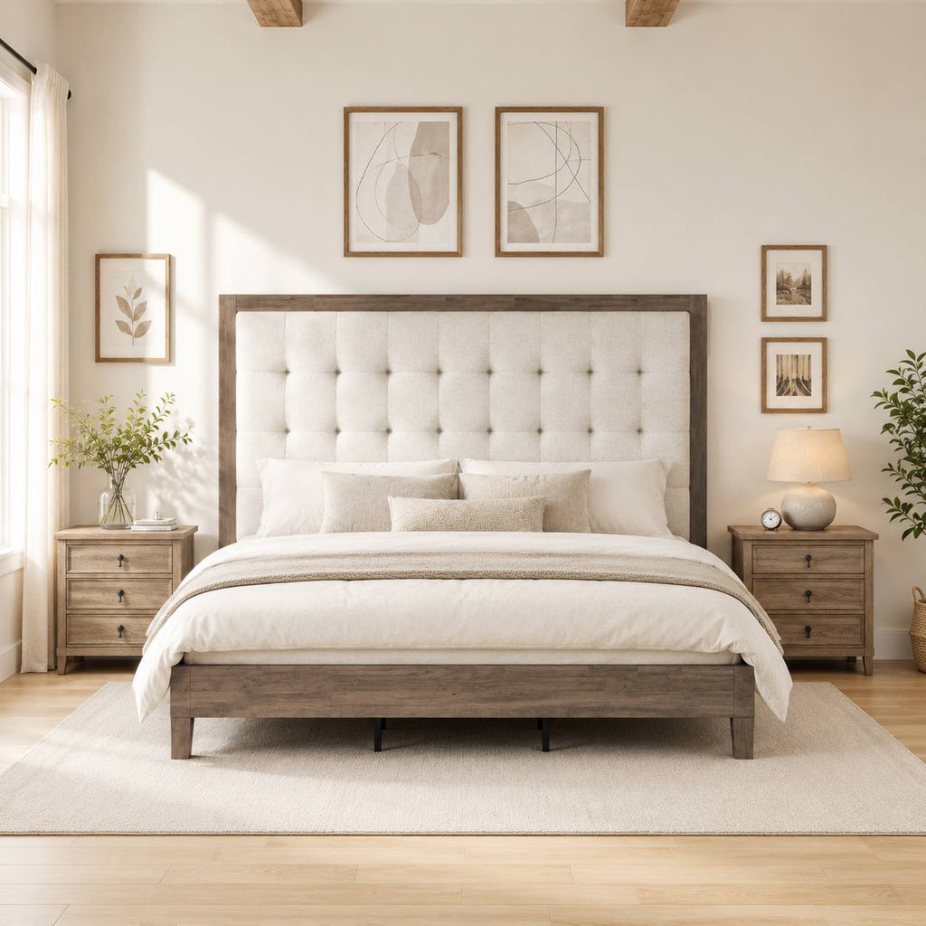 classic vintage solid wood bed frame upholstered headboard - Temu