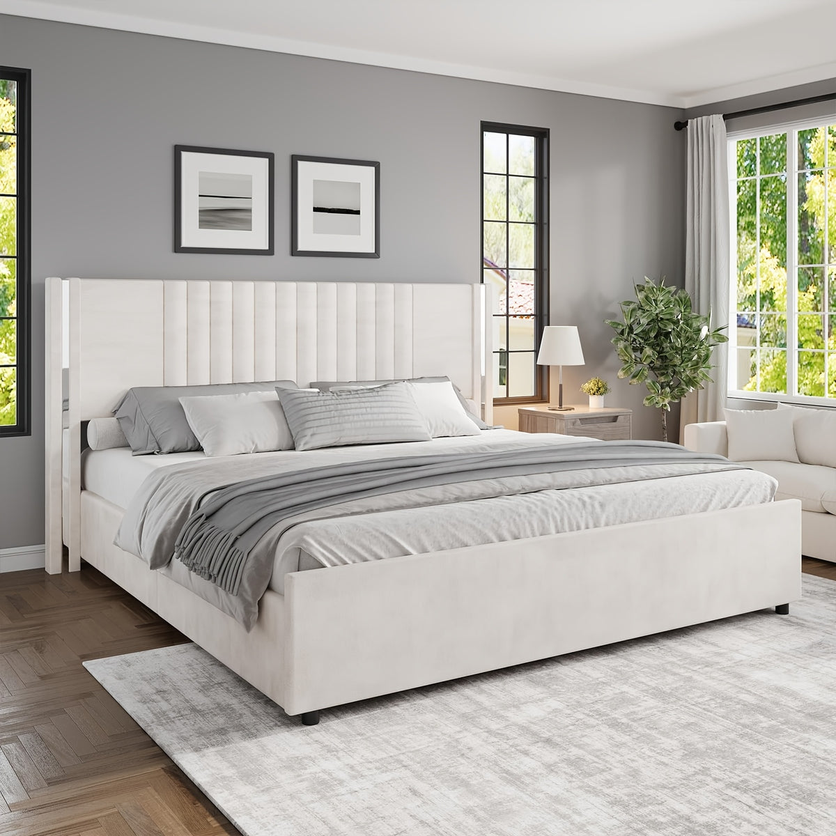 full queen king bed frame velvet upholstered platform - Temu