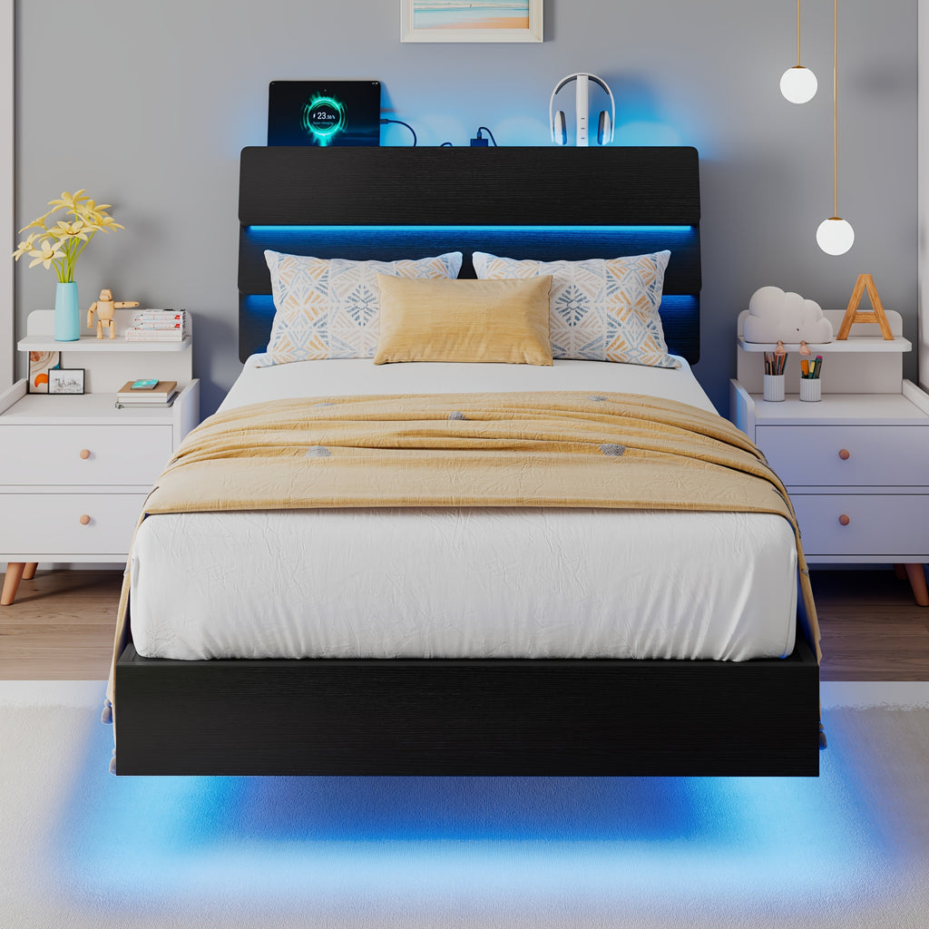 random floating bed frame led lights built in charging - Temu