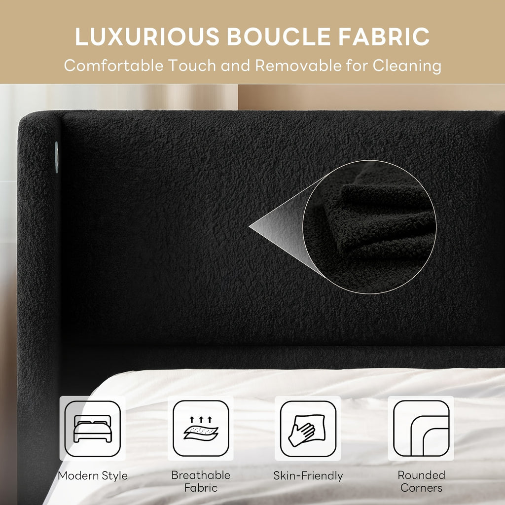 queen bed frame usb ports wingback headboard boucle - Temu