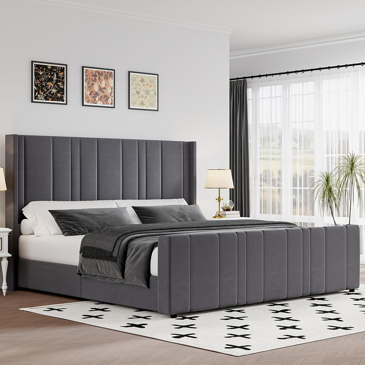 full queen king bed frame upholstered bed velvet headboard - Temu