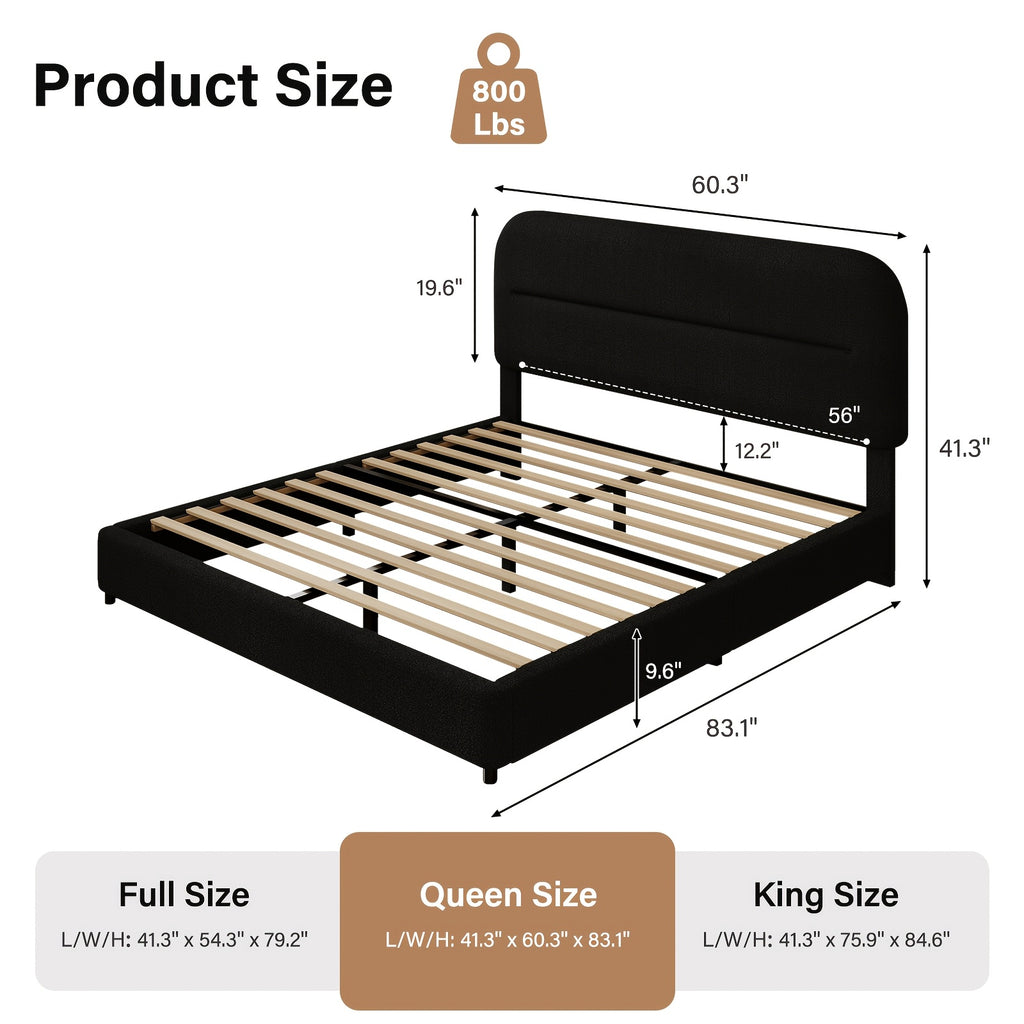queen bed frame boucle upholstered platform bed frame - Temu