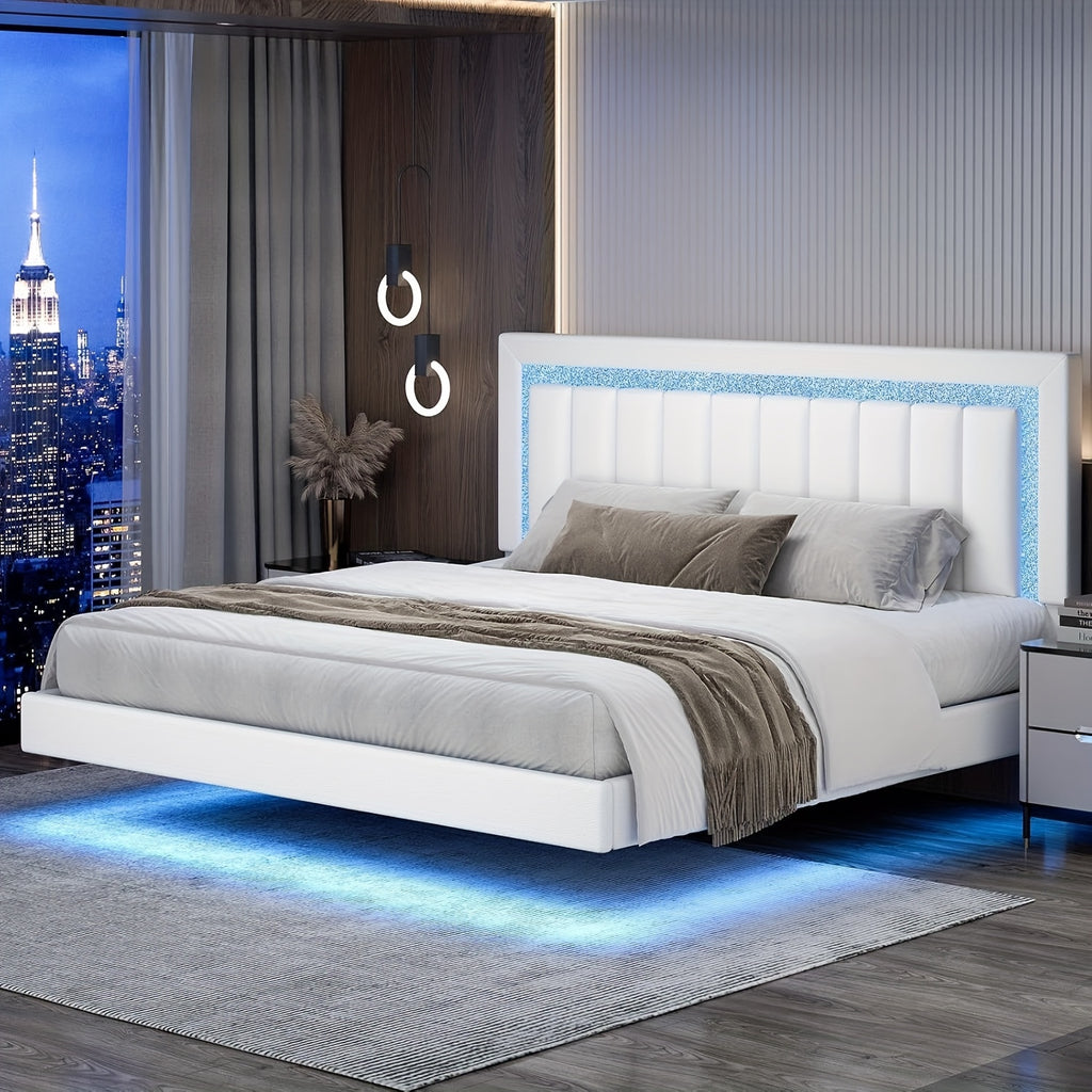 twin full queen smart led lights floating bed frame   - Temu