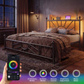 twin full queen king metal bed frame rgb led headboard large - Temu