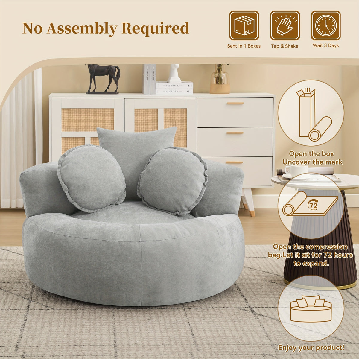 round oversized chair floor sofa chair chenille compressed - Temu
