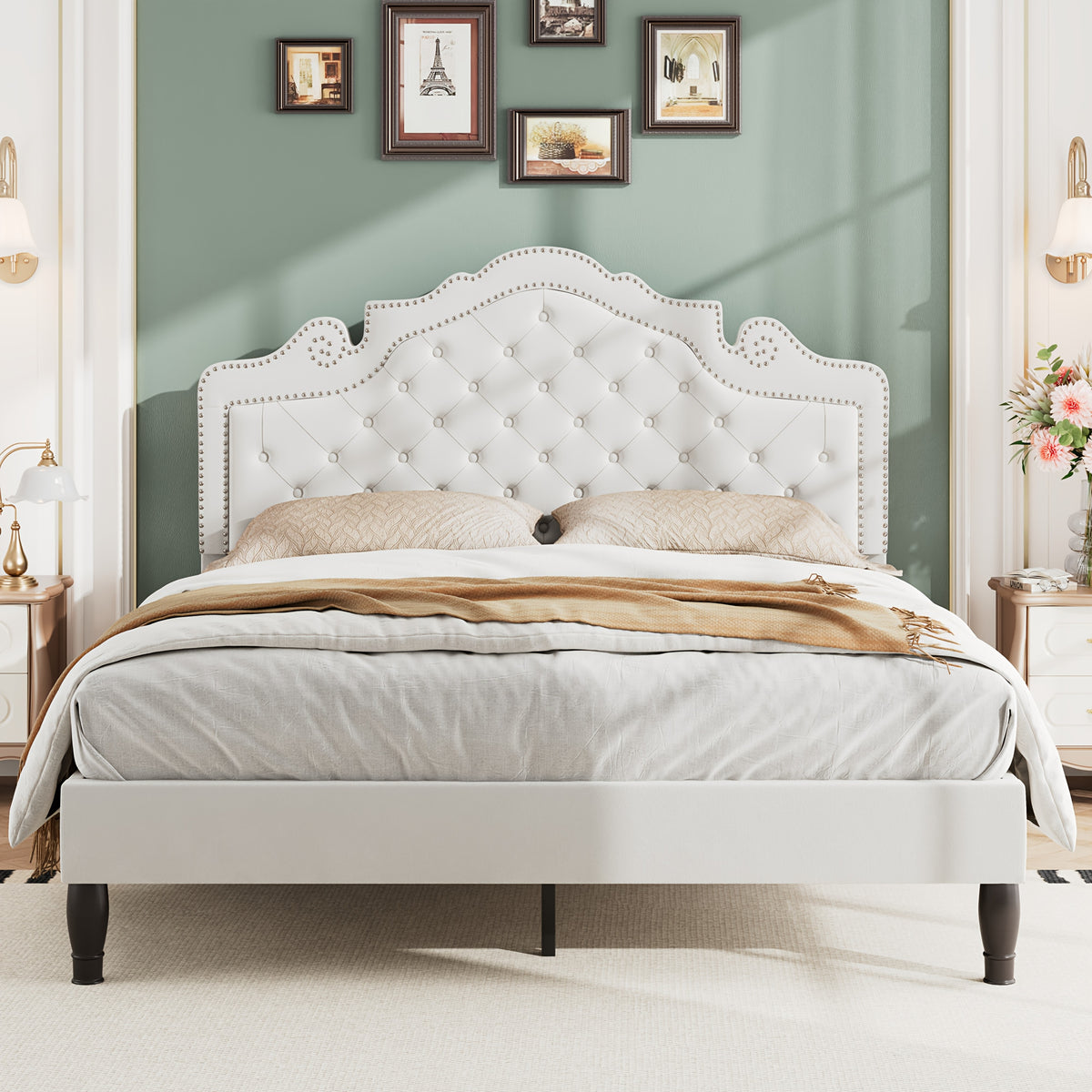 full queen king bed frame velvet adjustable tiara - Temu