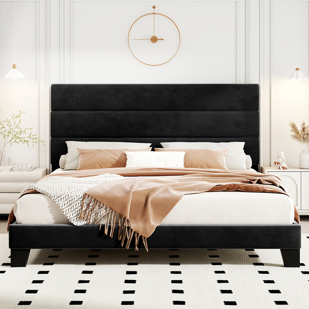 modern fabric upholstered bed frame headboard strong - Temu