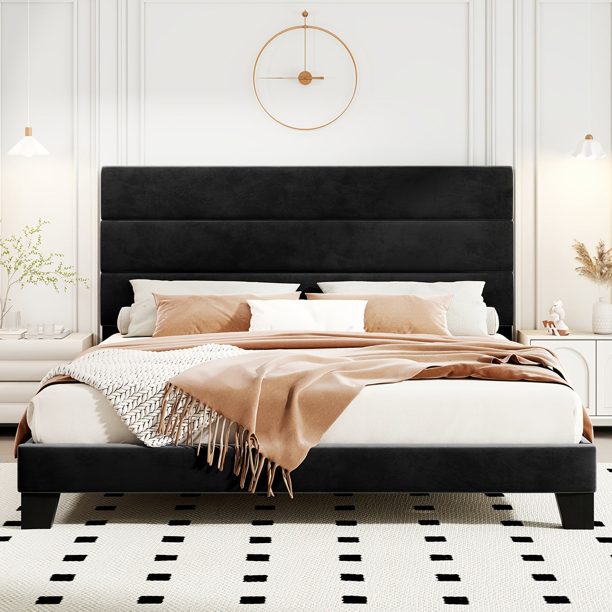modern fabric upholstered bed frame headboard strong - Temu
