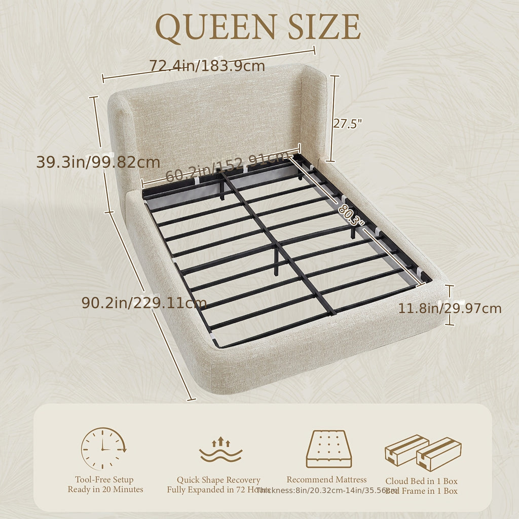 upholstered platform bed frame a headboard backrest - Temu