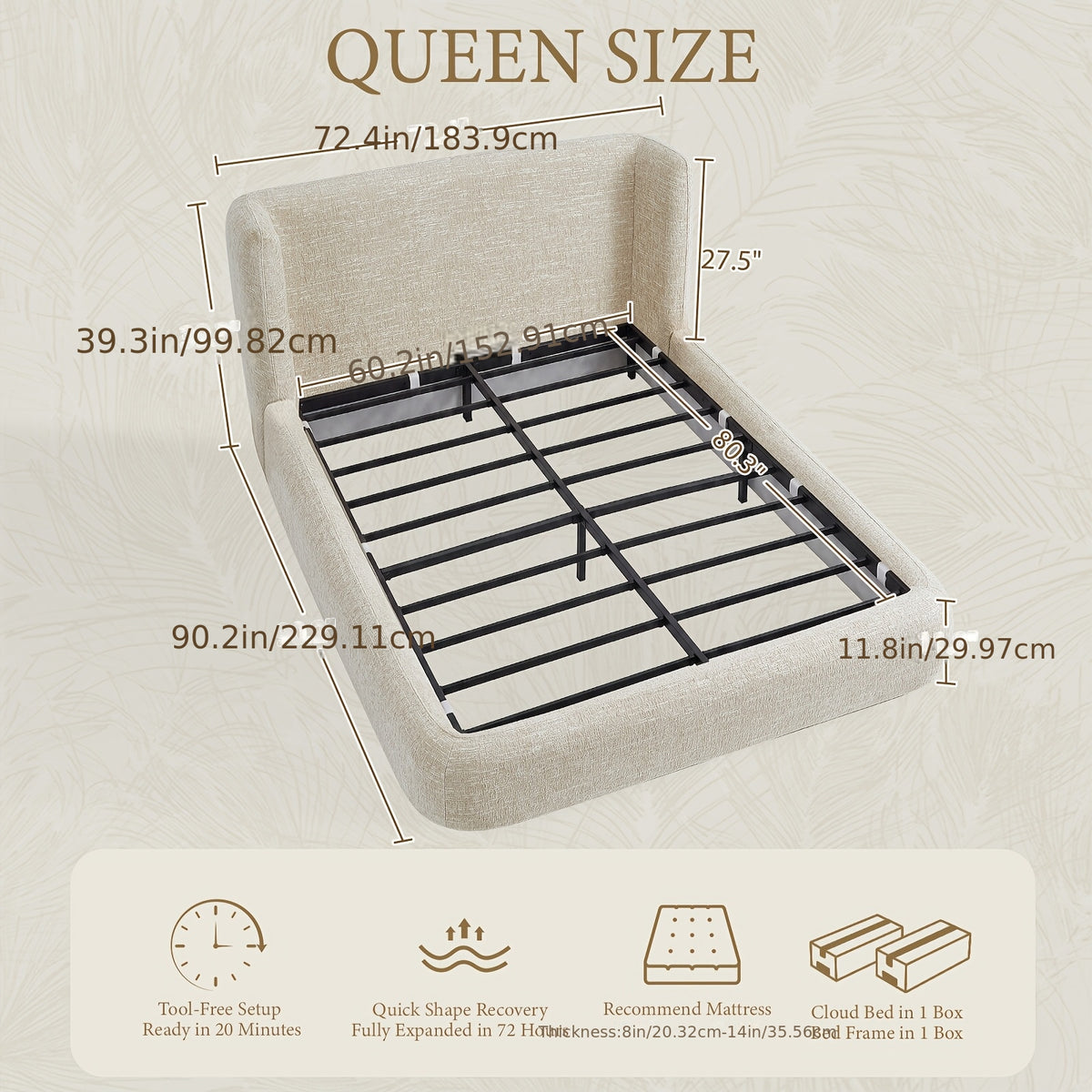 upholstered platform bed frame a headboard backrest - Temu