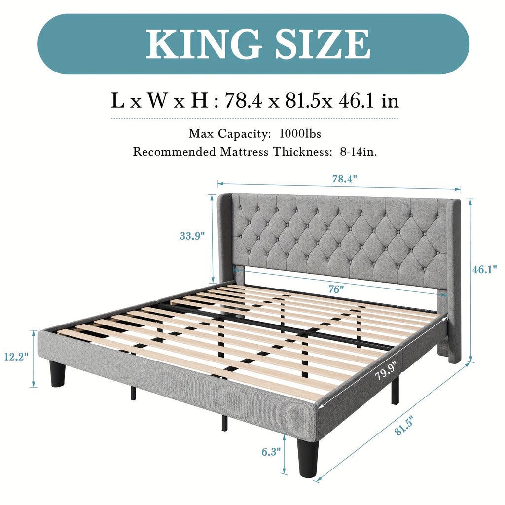 classic bed frame button tufted wingback headboard - Temu
