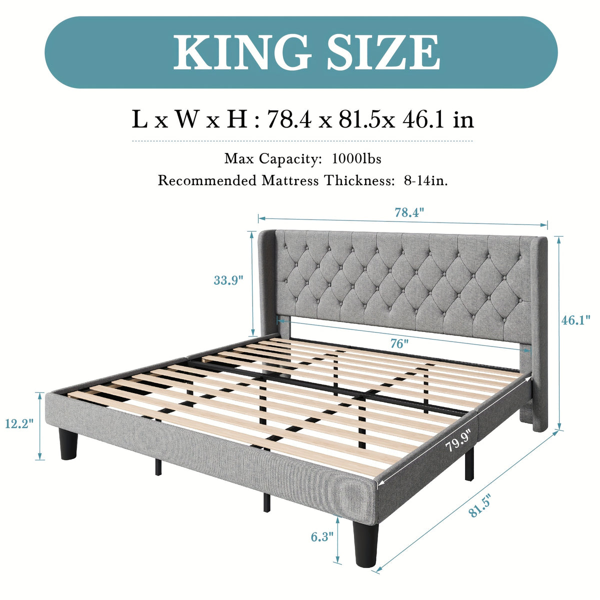 classic bed frame button tufted wingback headboard - Temu