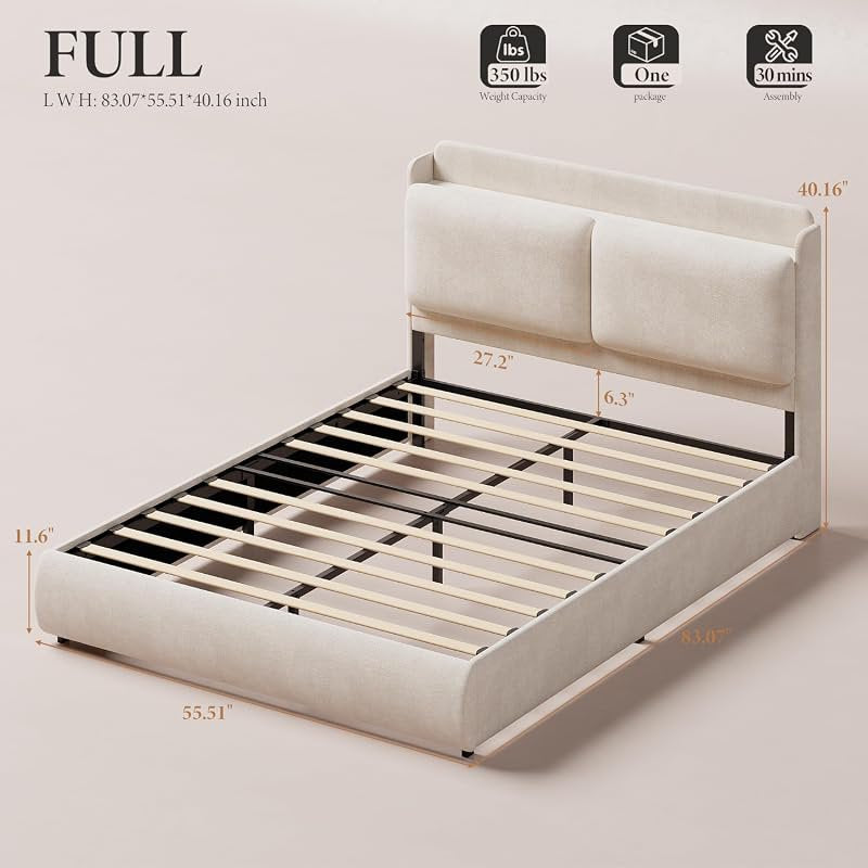 bedroom bed frame recessed shelf platform bed headboard - Temu