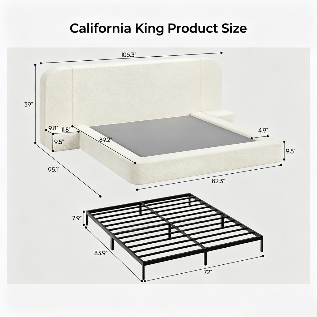 upholstered platform bed extended headboard side nightstands - Temu