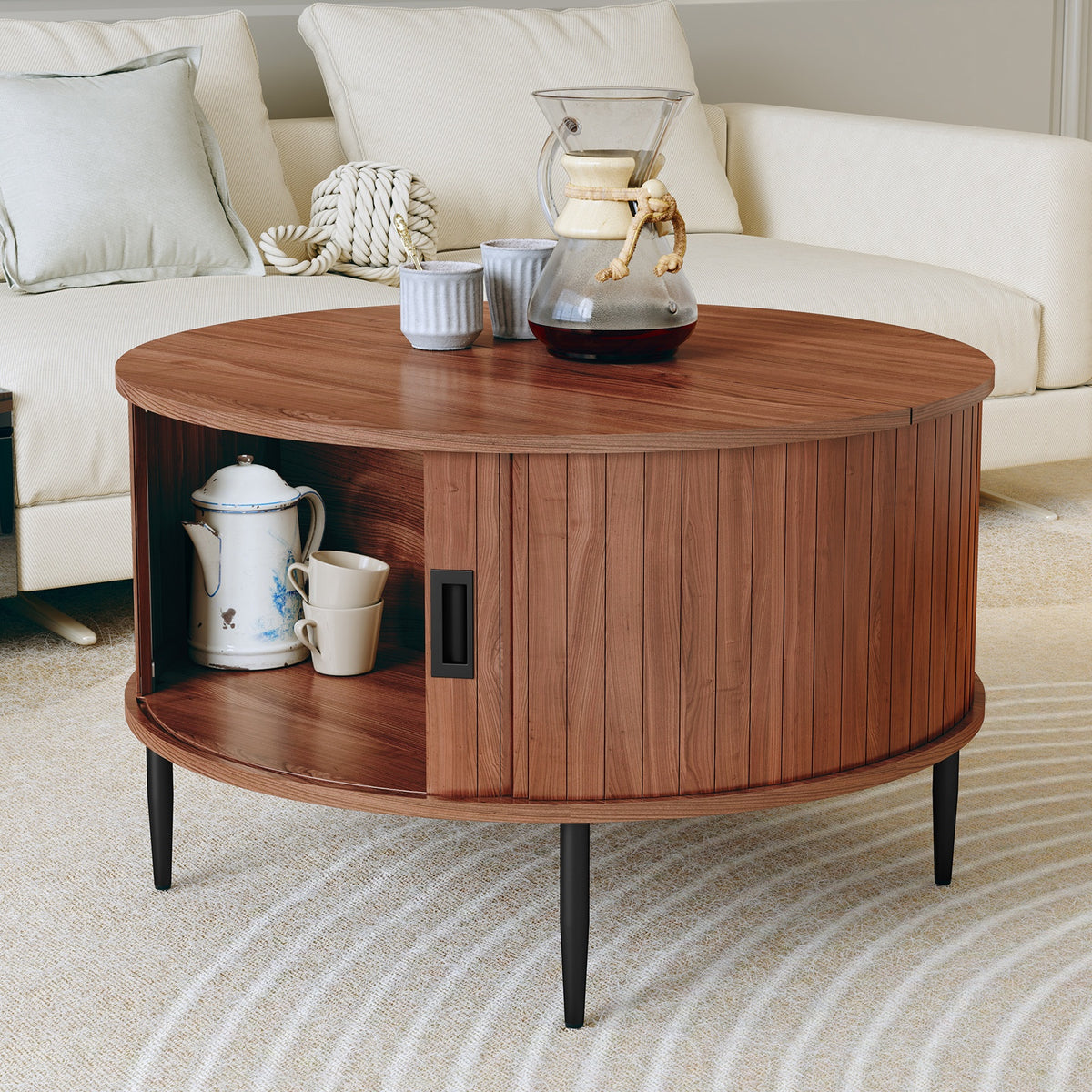 31 7 coffee table curved sliding door round coffee table - Temu