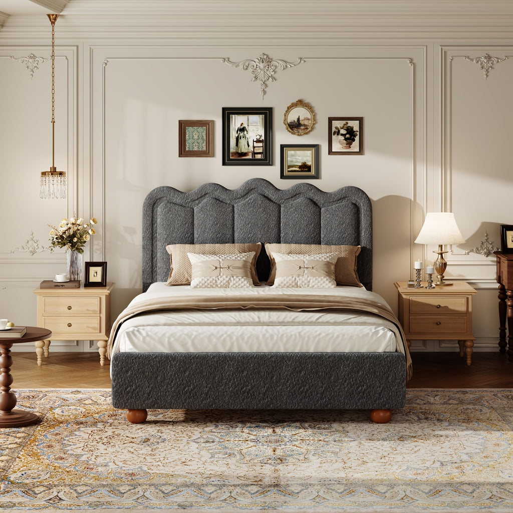 queen size bed frame headboard footboard upholstered boucle - Temu