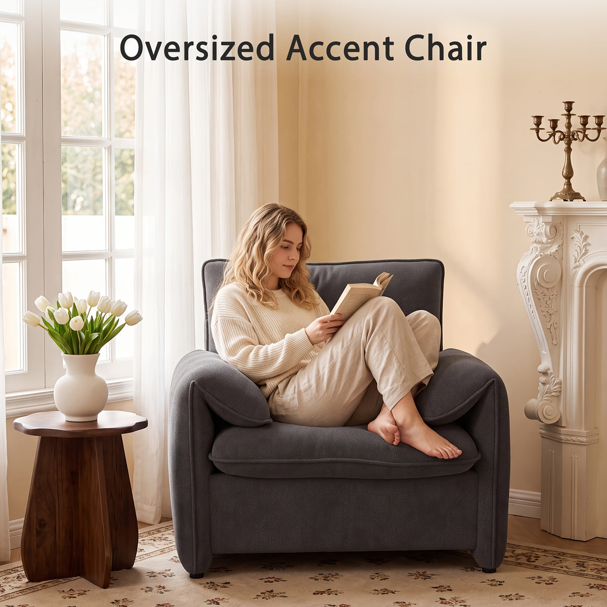 oversized chenille accent chair 37 deep   seat cloud - Temu