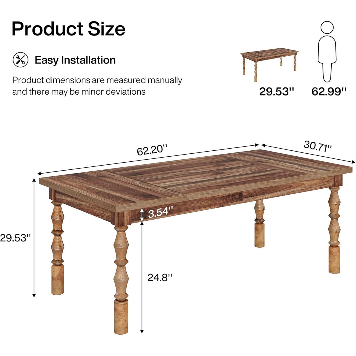 62 inch farmhouse dining table 4 6 rustic wood rectangle - Temu
