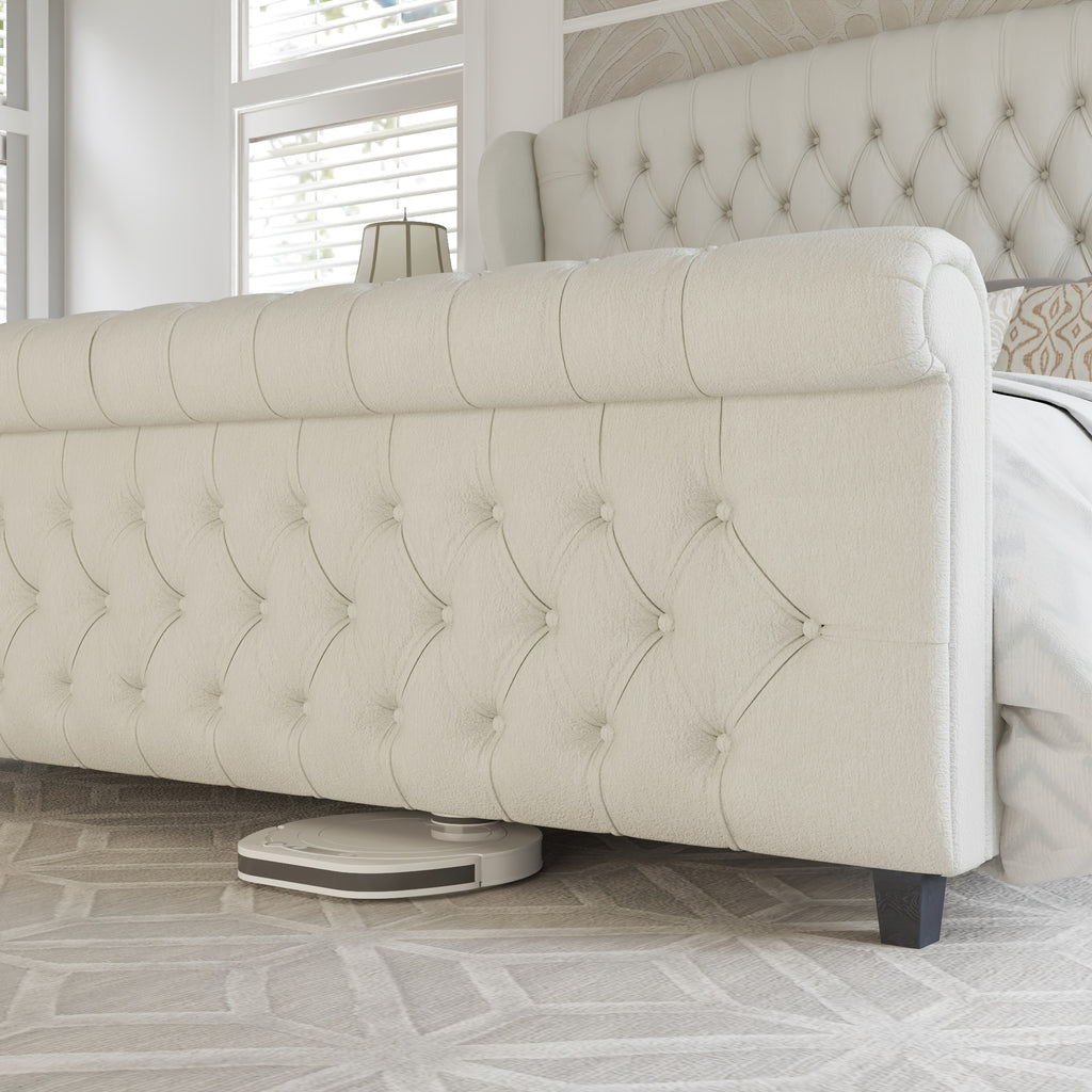 platform bed frame chenille upholstery featuring a scroll - Temu
