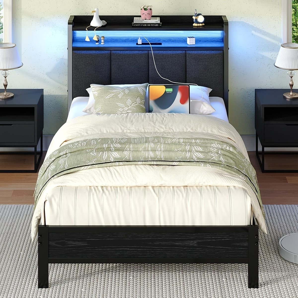 twin full queen king bed frame storage headboard upholstered - Temu