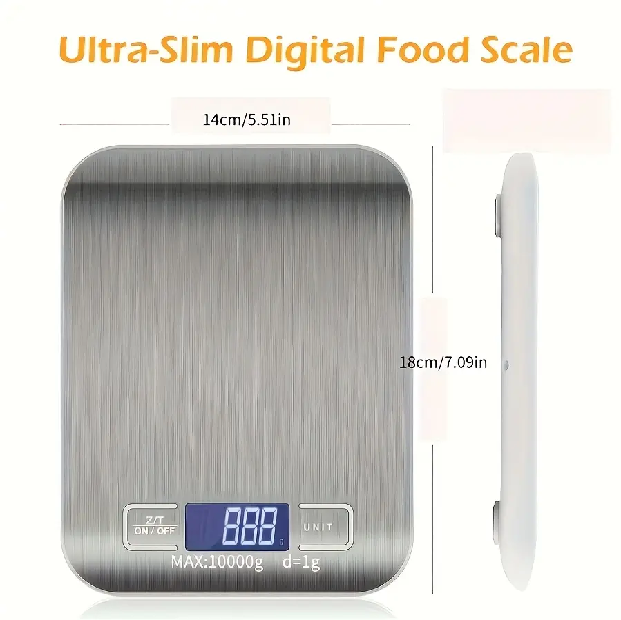High-Precision 10kg Digital Kitchen Scale, Kitchen Scales for Food, Stainless Steel Food Weighing Scale, Multifunctional Baking & Nutrition Scale, Kitchen