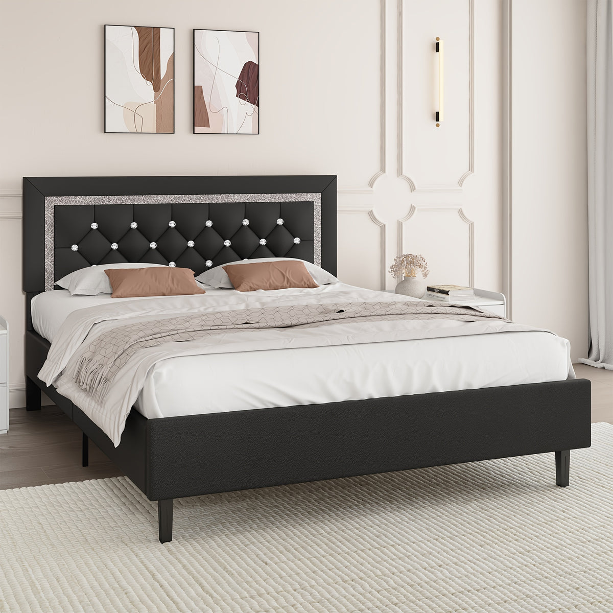 twin full queen size bed frame diamond headboard wood slats - Temu