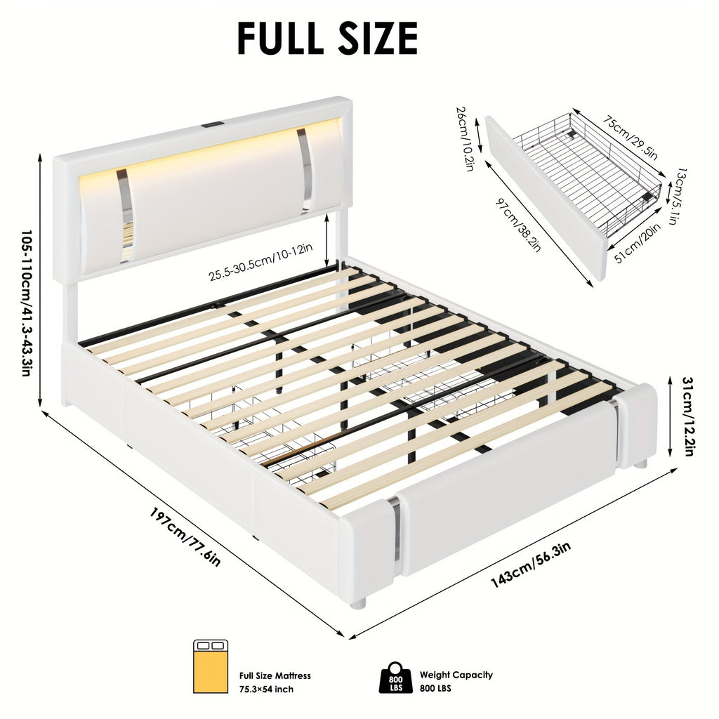 full size bed frame headboard storage drawers upholstered - Temu