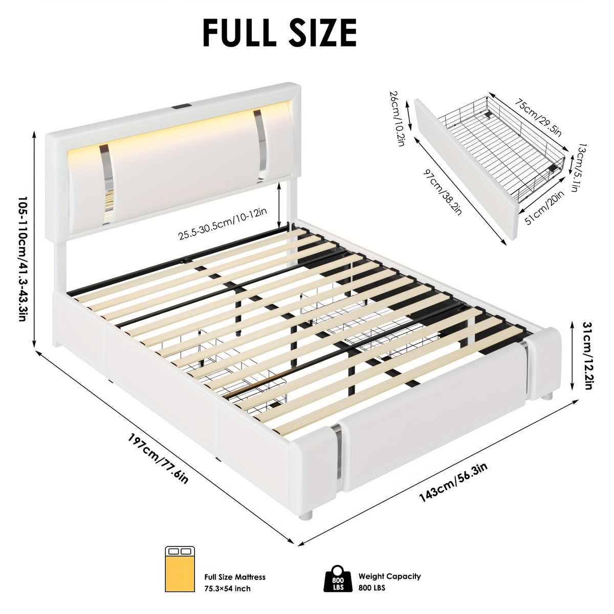 full size bed frame headboard storage drawers upholstered - Temu