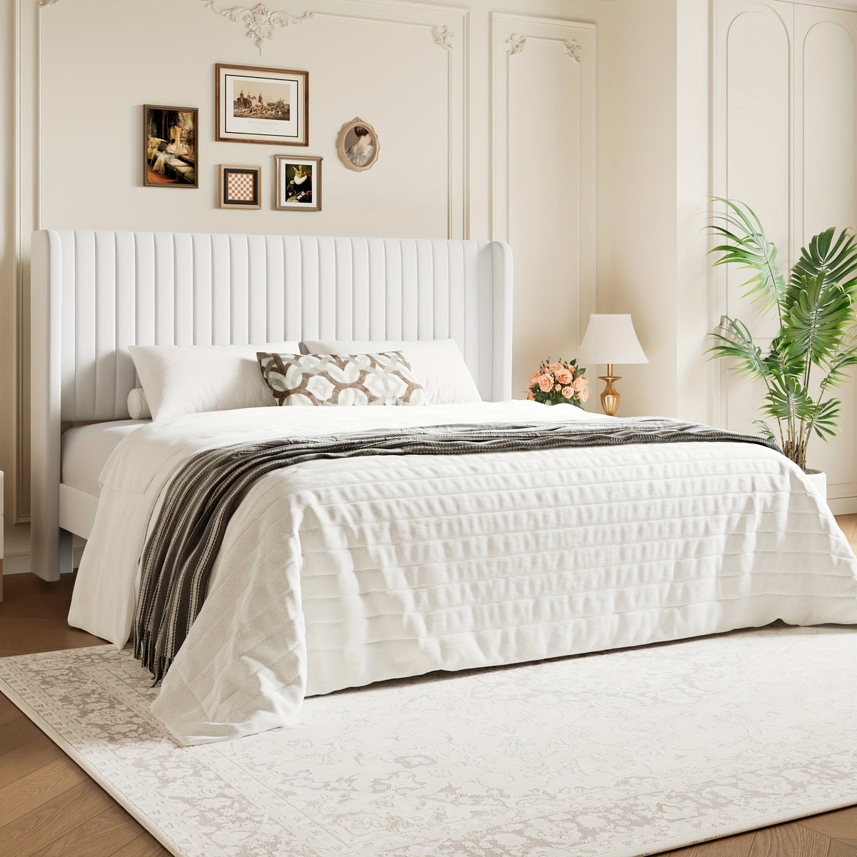 wingback velvet upholstered platform bed frame - Temu