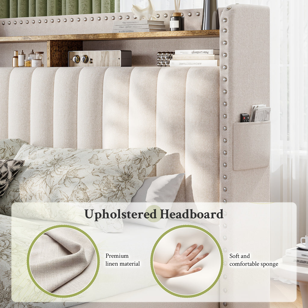 king size upholstered bed frame   2 underbed - Temu
