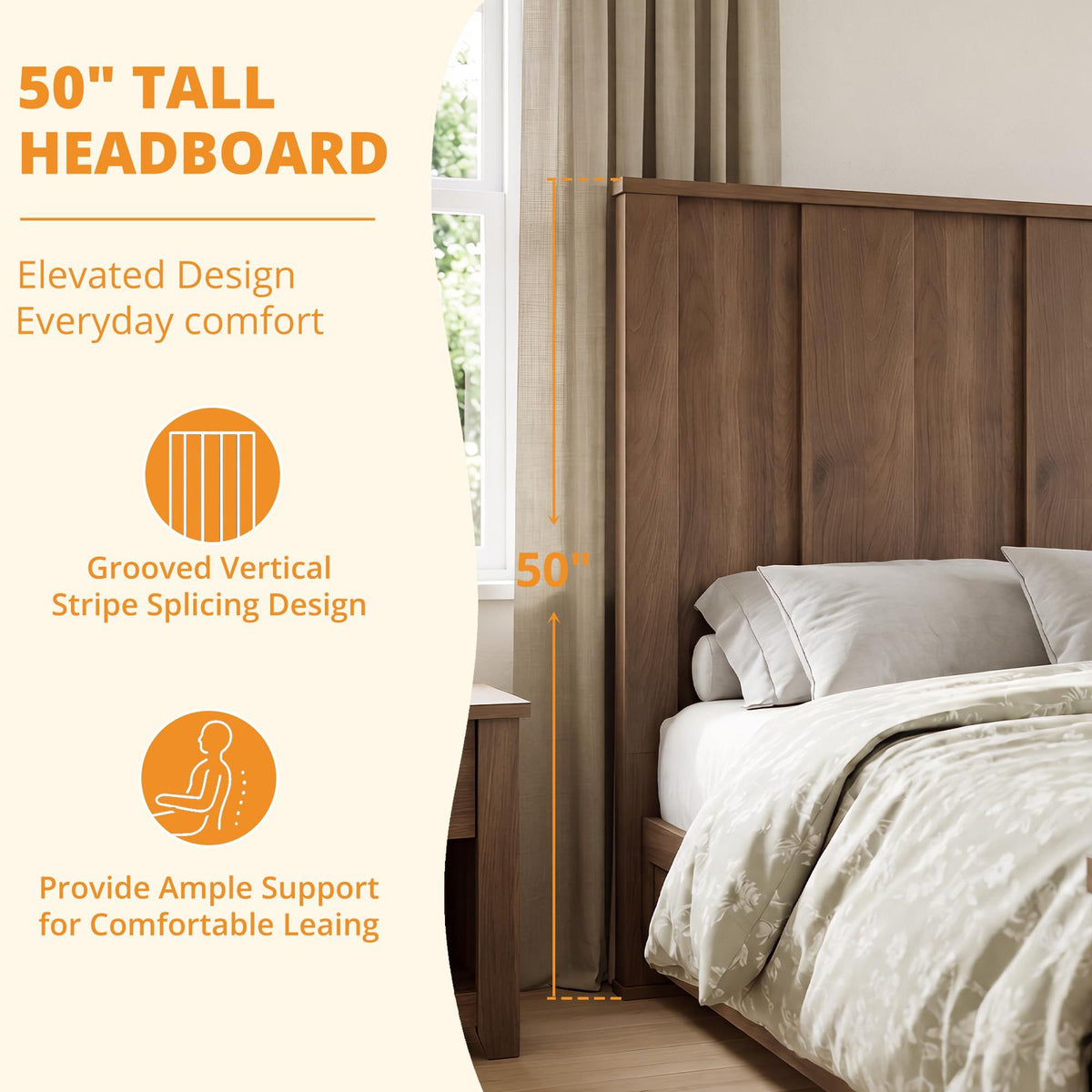 queen size platform bed frame tall wood headboard wood slats - Temu