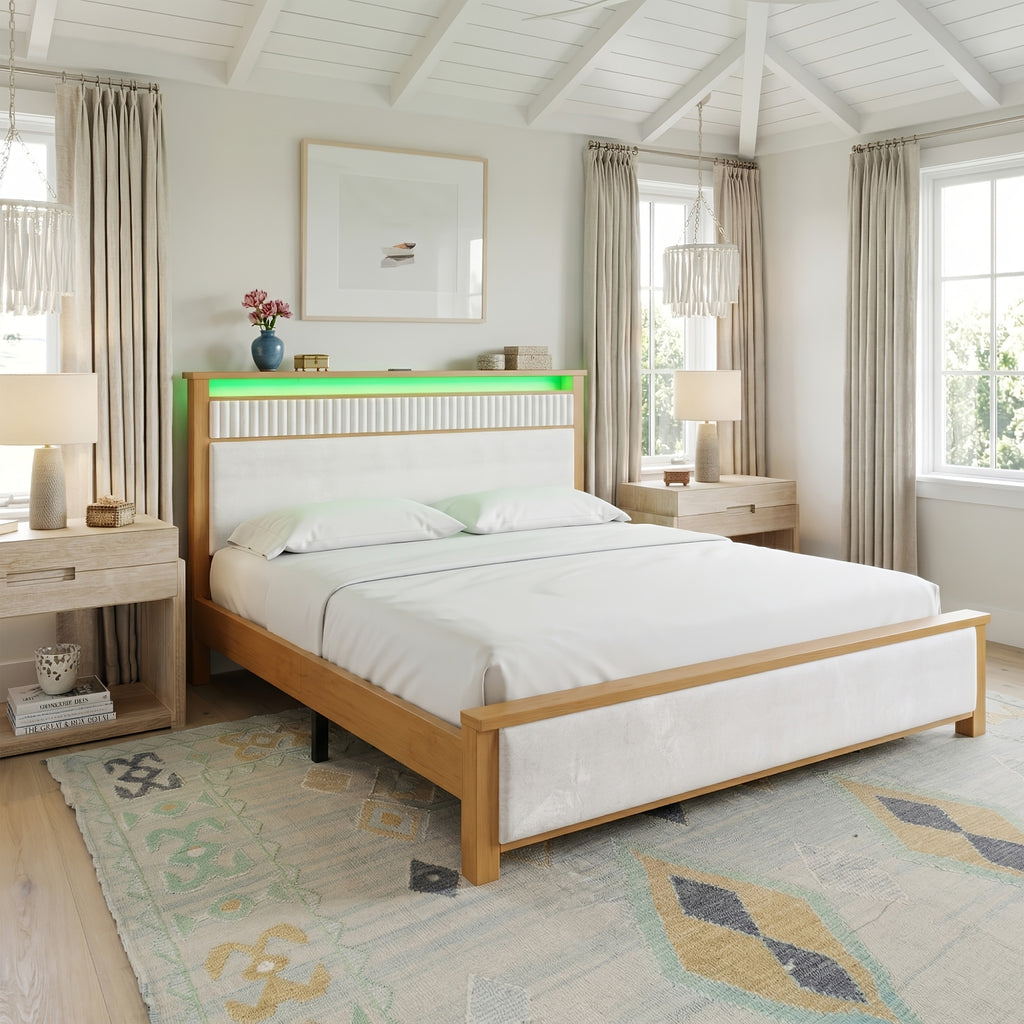 upholstered bed frame vertical stripe headboard queen king - Temu