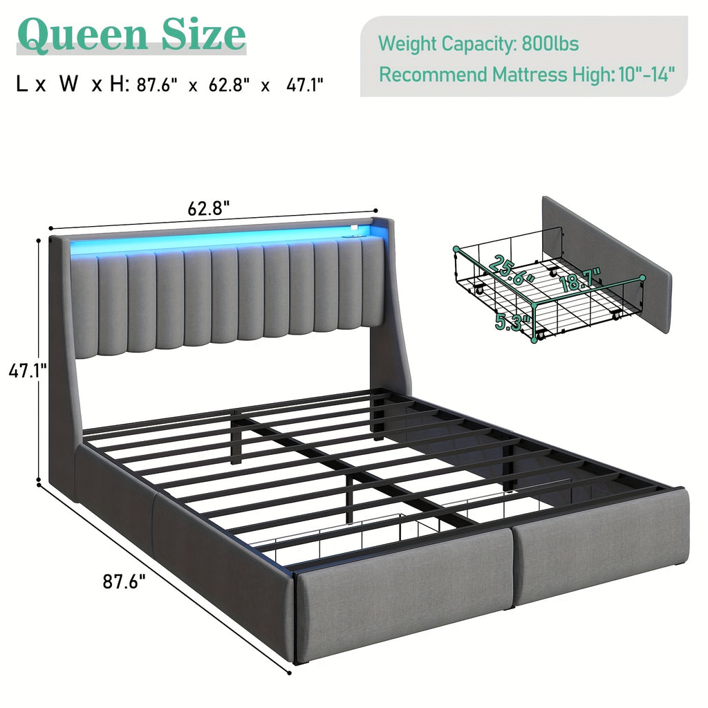full queen king bed frame 2 storage drawers luxury wingback - Temu