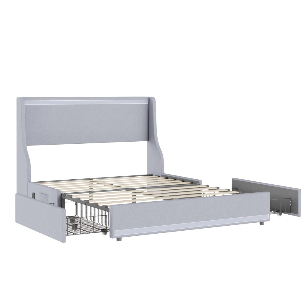 queen size bed frame storage drawers upholstered platform - Temu