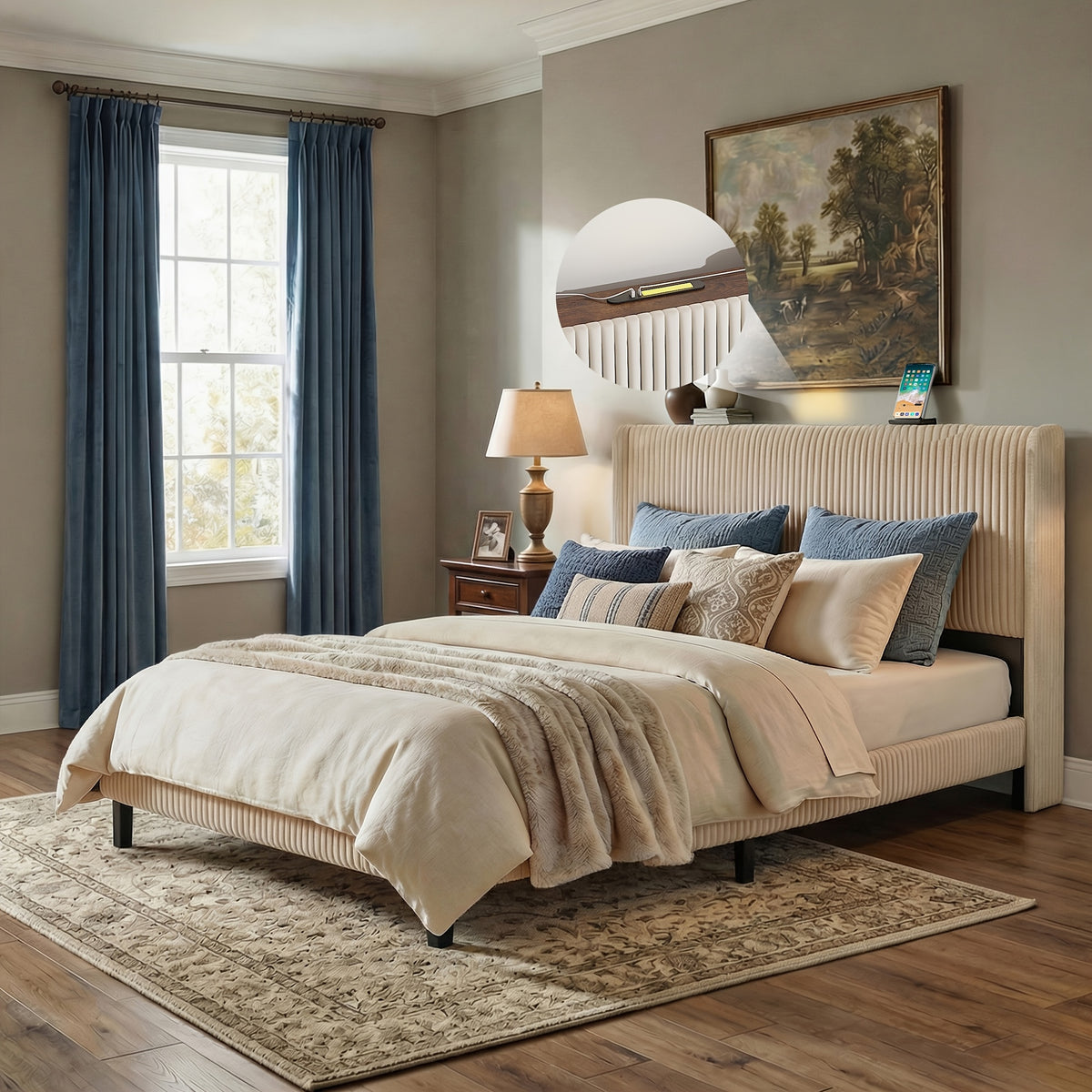 upholstered platform bed frame wingback headboard 500 lbs - Temu