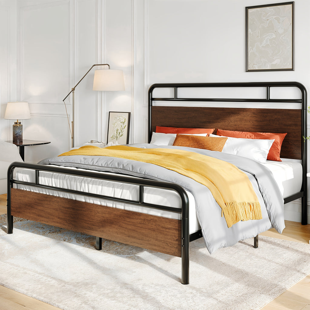 full queen king size bed frame metal bed wood - Temu