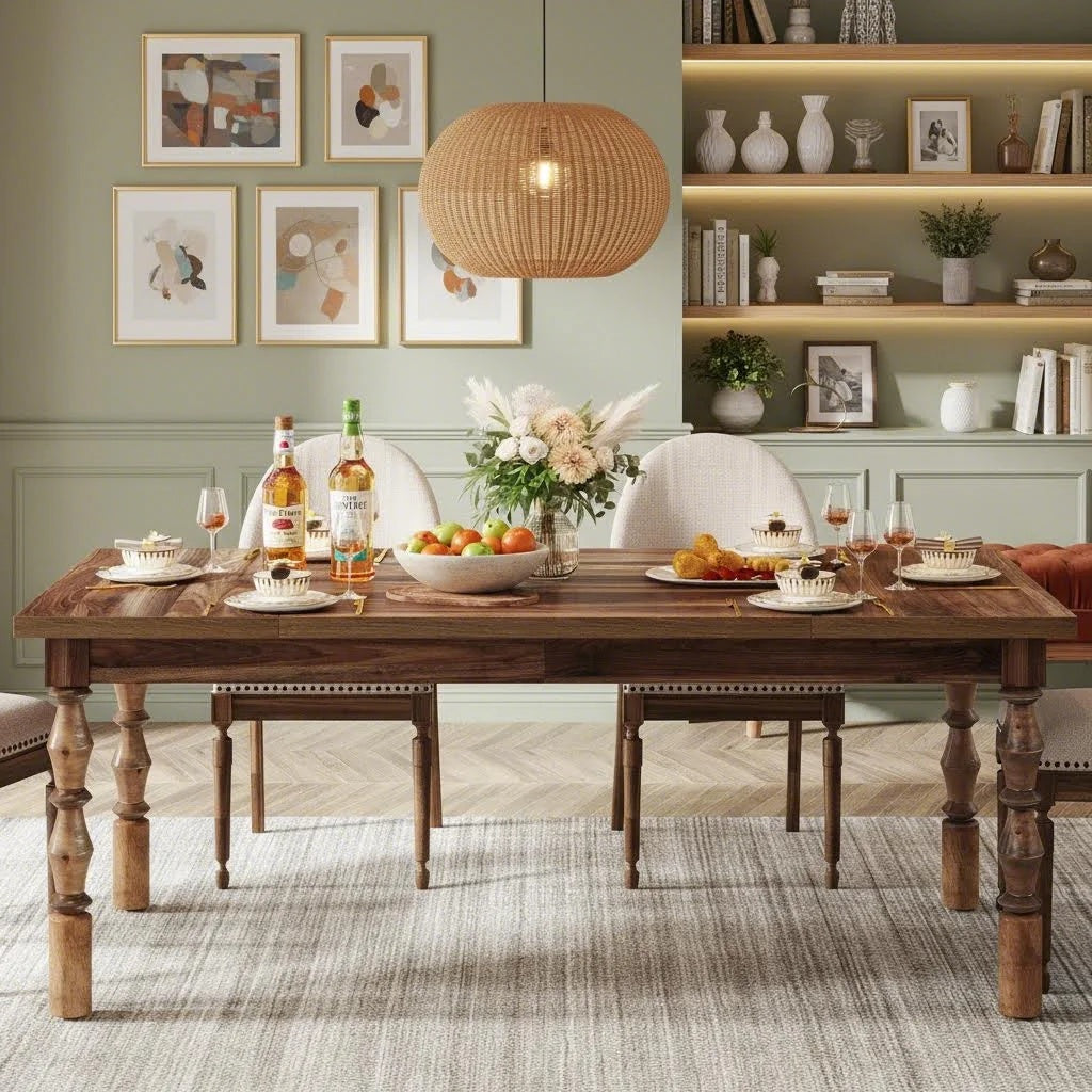 62 inch farmhouse dining table 4 6 rustic wood rectangle - Temu