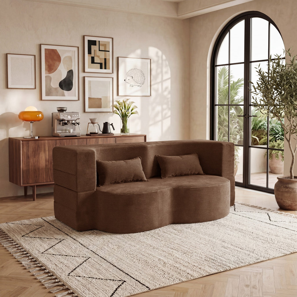 modern floor sofa 2 pillows convertible plush corduroy foam - Temu