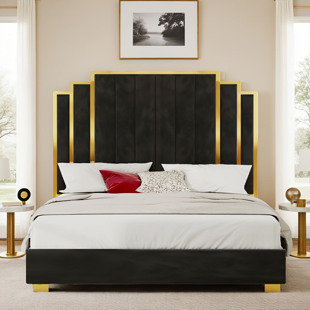 modern upholstered bed frame 65 headboard golden - Temu