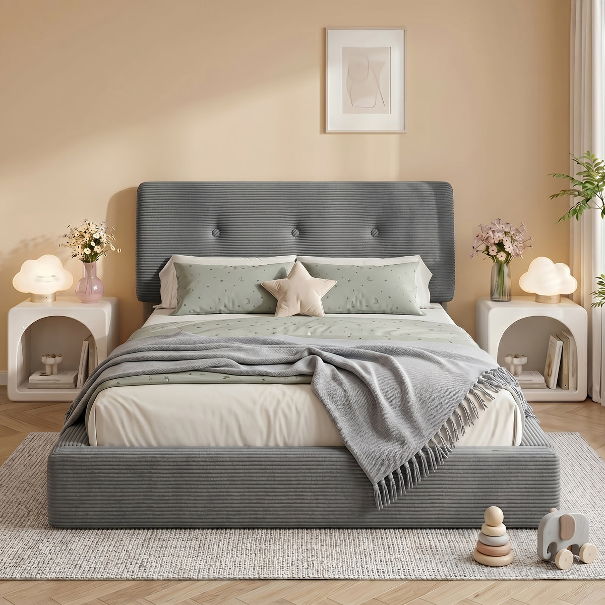 cloud bed frame adjustable headboard upholstered corduroy - Temu