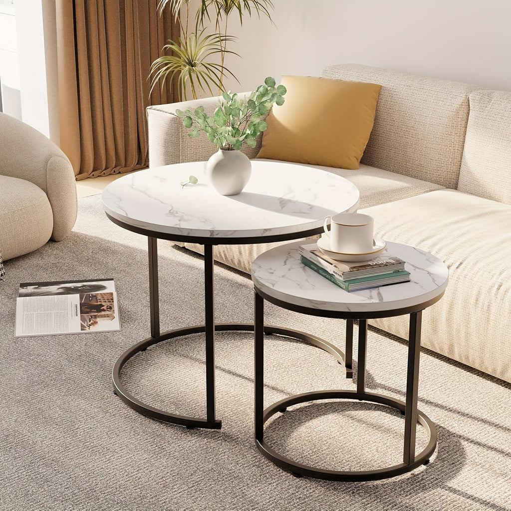 set two circular nesting tables featuring a white   - Temu