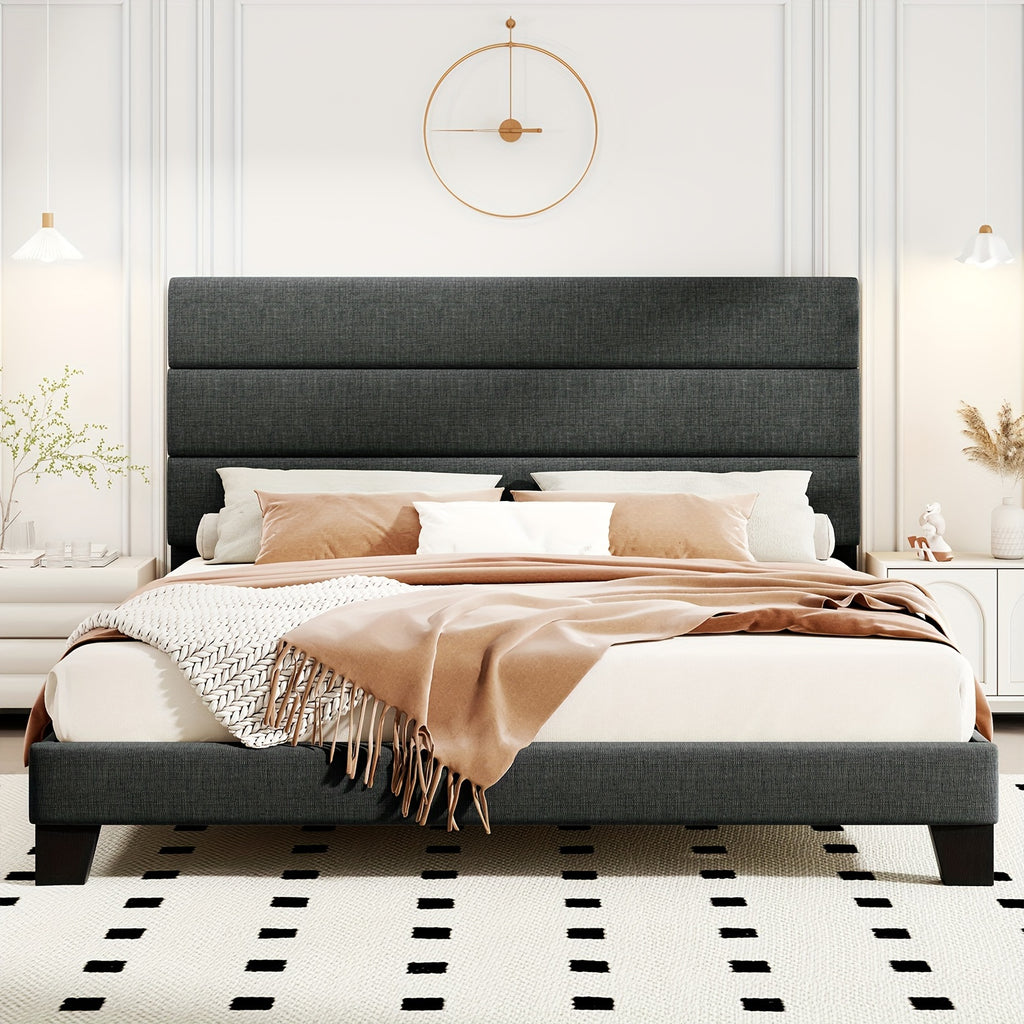 modern fabric upholstered bed frame headboard strong - Temu