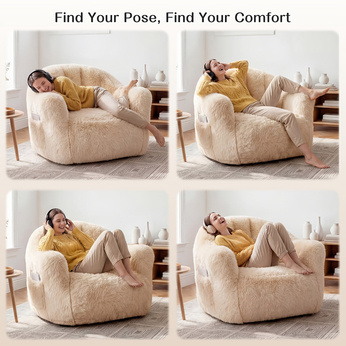 fluffy enormous bean bag chair armrests   - Temu