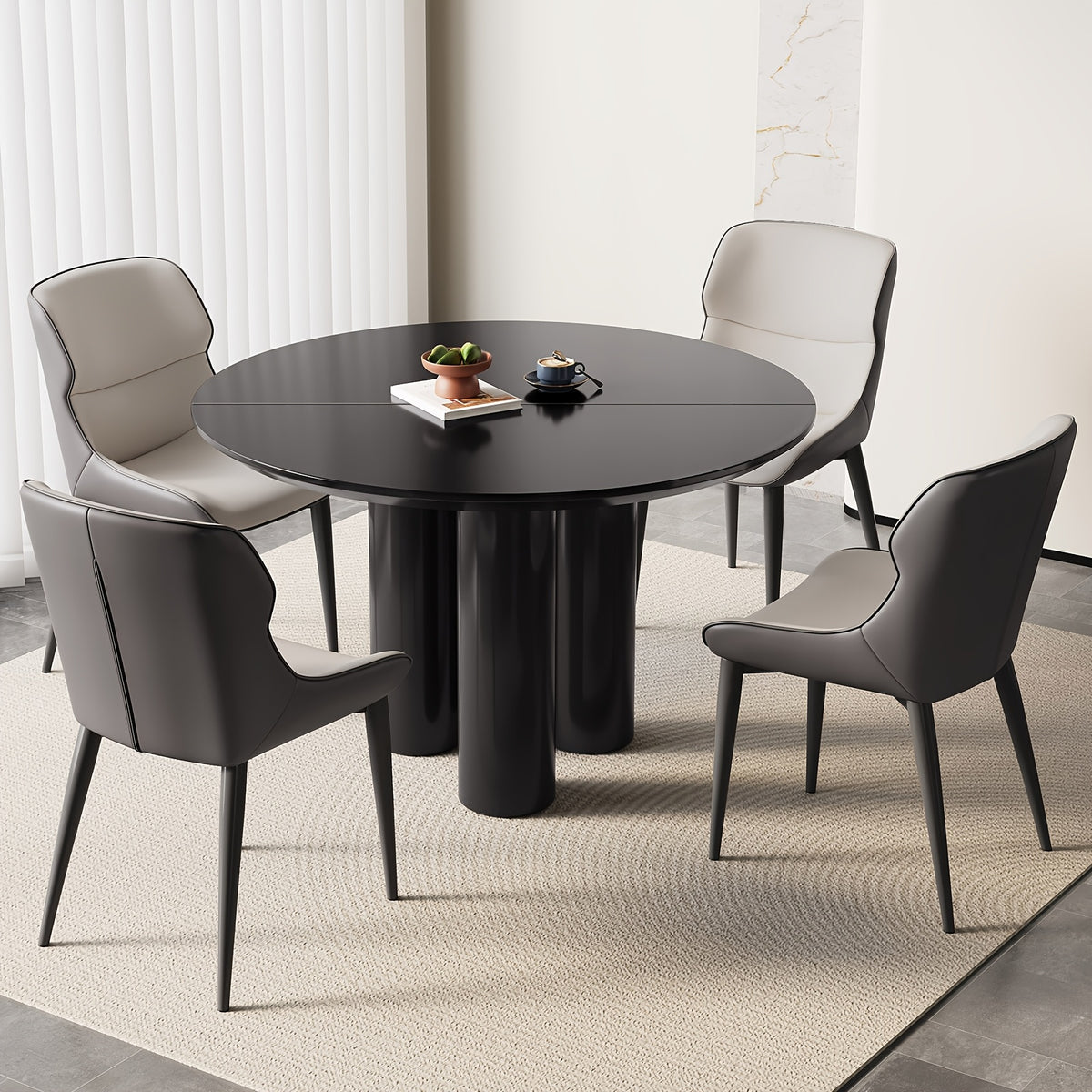 46 06 black dining table set 2 4 chairs modern round kitchen - Temu